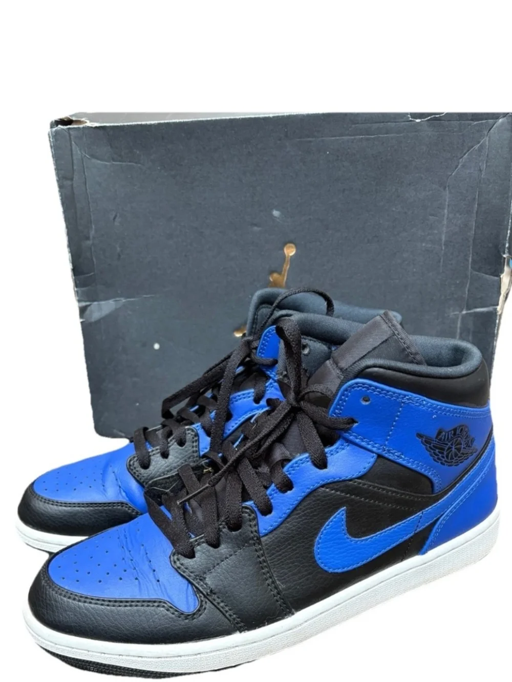 Air Jordan 1 Mid Hyper Royal Black Blue Mens 10 554724-077 OG Box